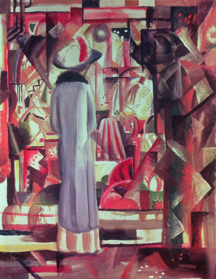 Abstract Painting - Woman in front of a large illuminated window by August Macke