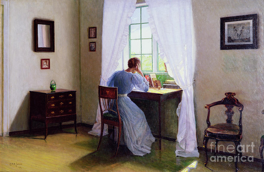 Woman in front of the window Painting by O Vaering