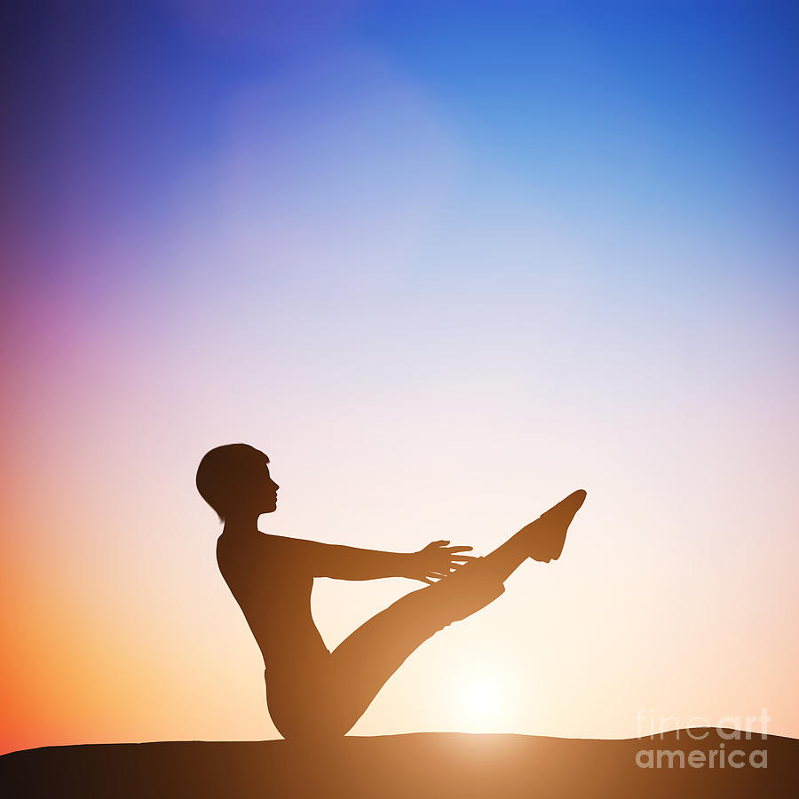 Woman in full boat yoga meditating at sunset Photograph by Michal ...