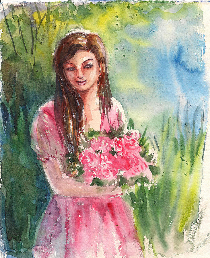Woman in garden Painting by Asha Sudhaker Shenoy