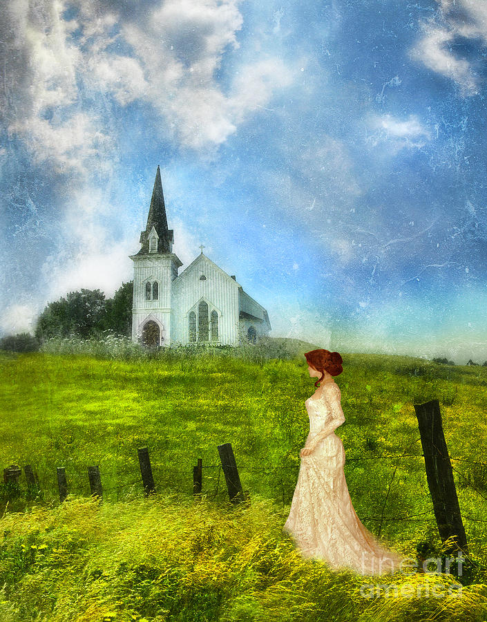 Woman in Lace by a Country Church Photograph by Jill Battaglia