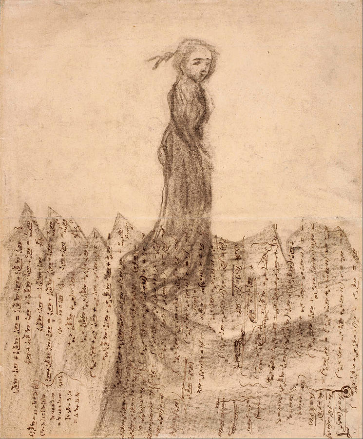 Woman in mountains of mathematical manuscripts  Drawing by Carl Fredrik Hill