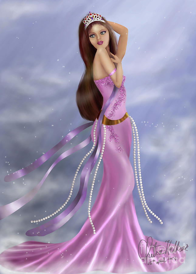 Queen Digital Art - Woman In Pink Gown by Chitra Helkar