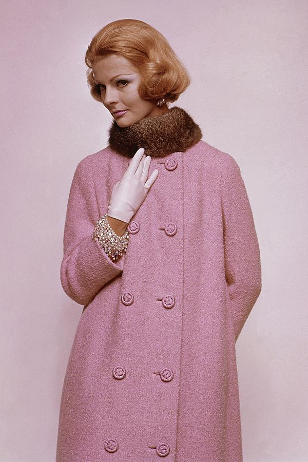 Woman in Pink Tweed Coat Photograph by Bert Stern