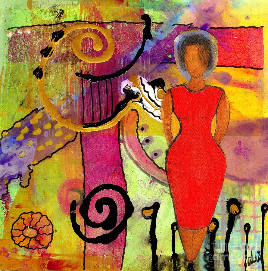 Woman in RED Mixed Media by Angela L Walker