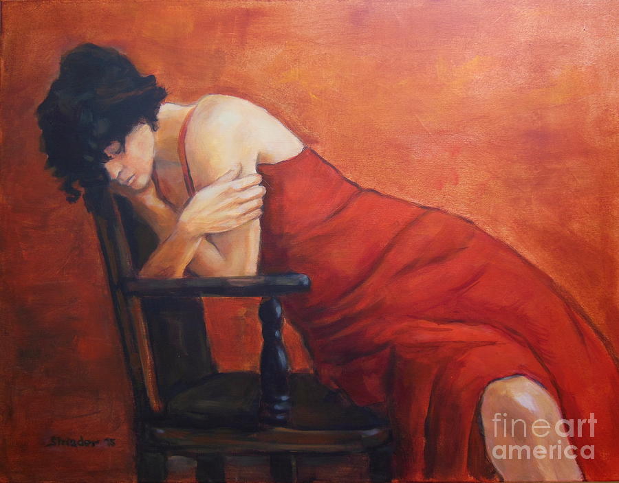 Woman Painting - Woman In Red Dress by Johannes Strieder
