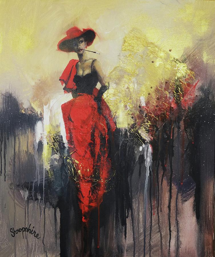Woman in Red Painting by Tom Shropshire