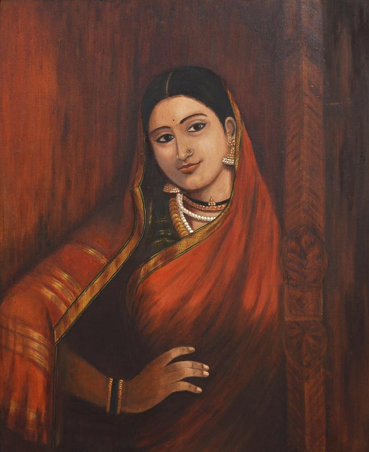 Woman in Saree - after Raja Ravi Varma Painting by Usha Shantharam