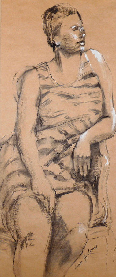 Woman In Striped Chemise Drawing by Joan Jones