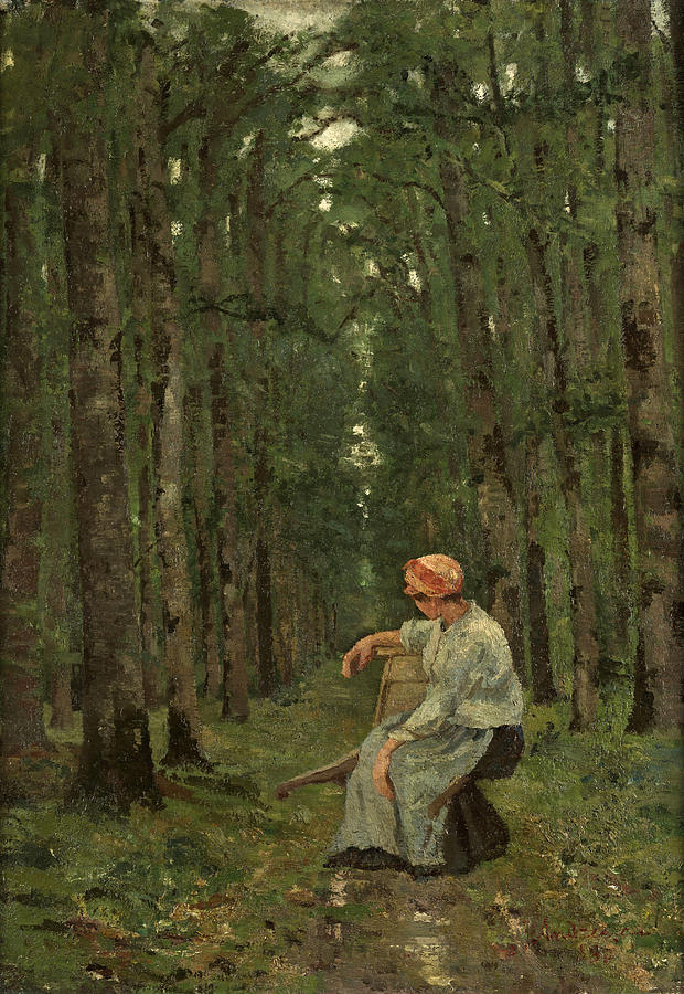 Woman in the forest Painting by Ion Andreescu