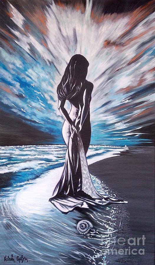 Woman in the moonlight Painting by Galya Koleva