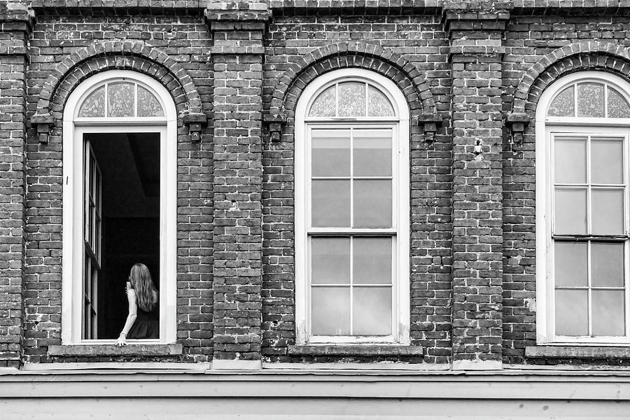 Woman in the Window black and white Photograph by Sharon Popek