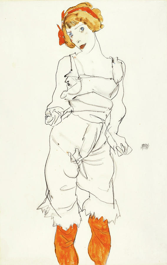 Woman in Underclothes and Stockings Drawing by Egon Schiele - Fine Art  America