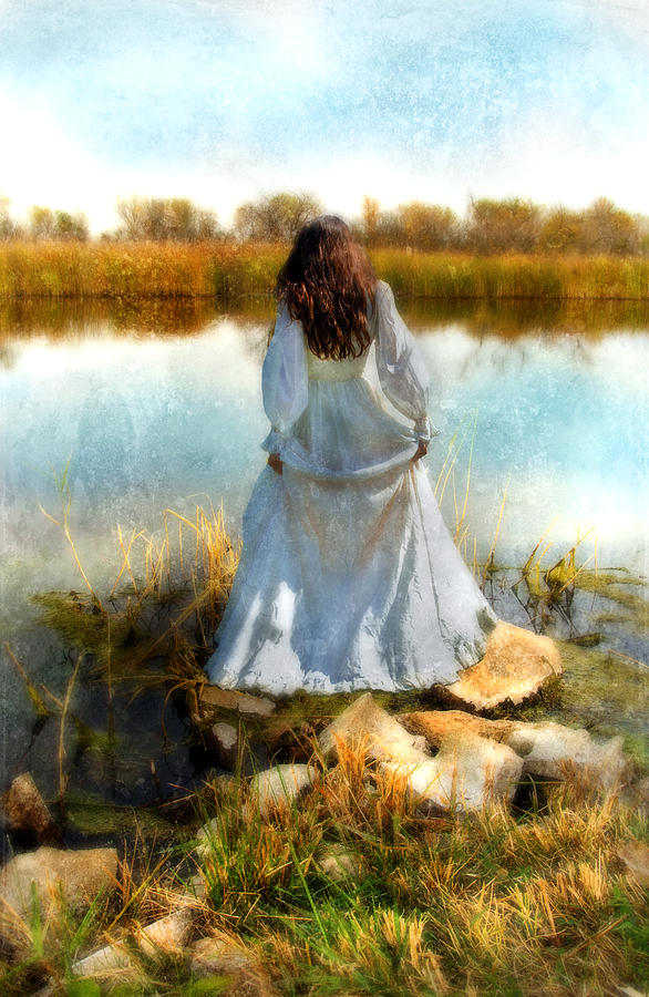 Woman in Victorian Dress by Water Photograph by Jill Battaglia