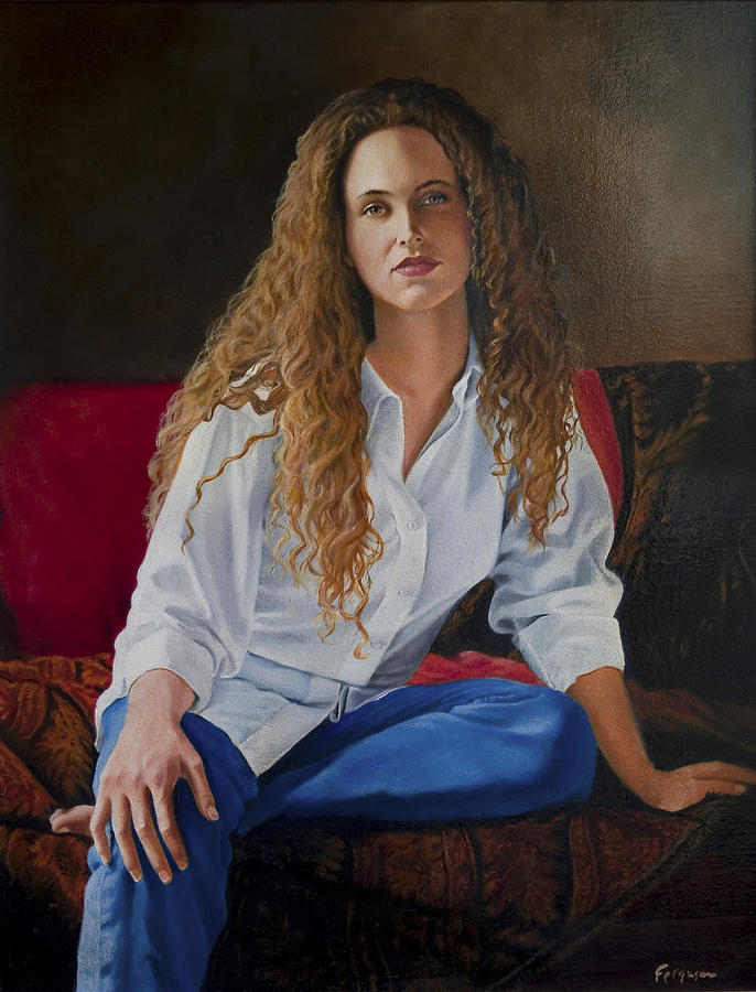 Woman in White and Blue Painting by Richard Ferguson