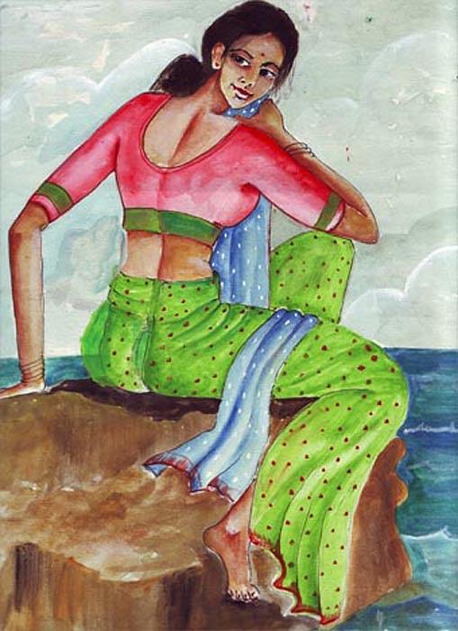 Woman Painting by Kanthasamy Nimalathasan