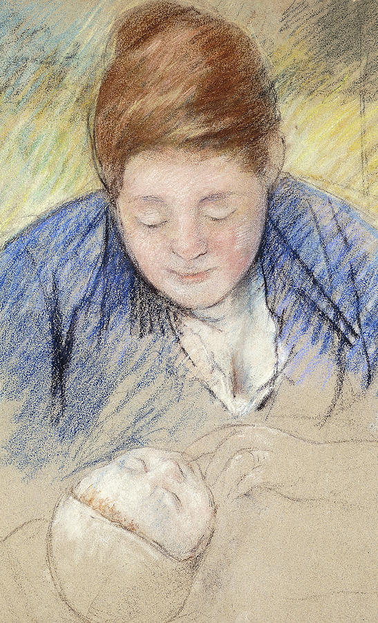 Mary Stevenson Cassatt Painting - Woman Leaning over Baby by Mary Stevenson Cassatt