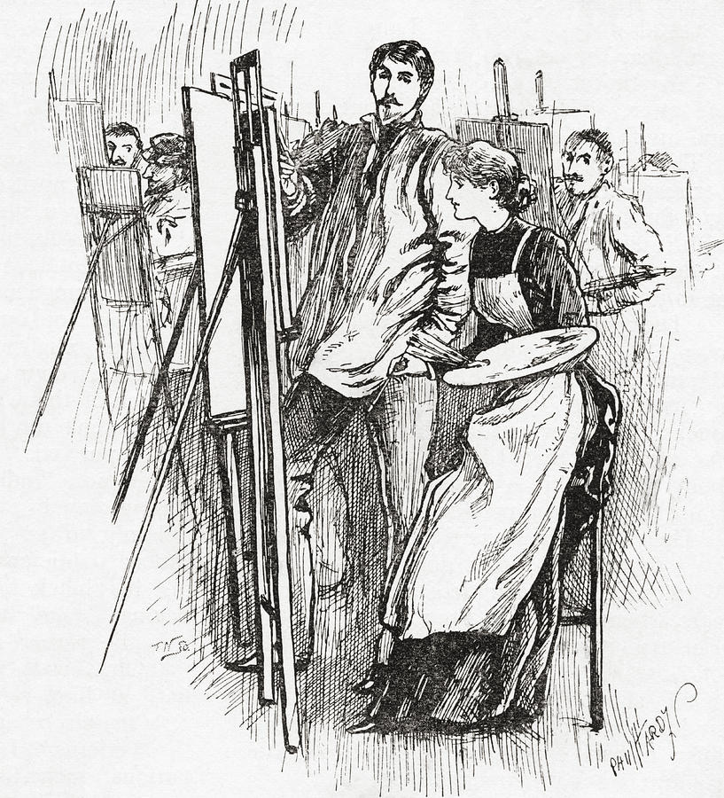 Learning Drawing - Woman Learning To Paint In 19th Century by Vintage Design Pics