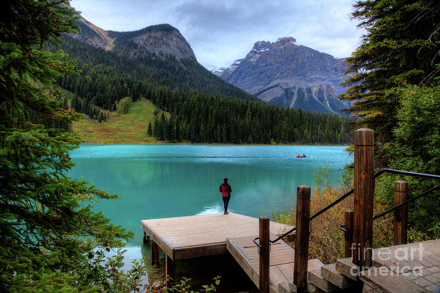 Woman Looking Emerald Lake Yoho National Park British Columbia Canada Photograph