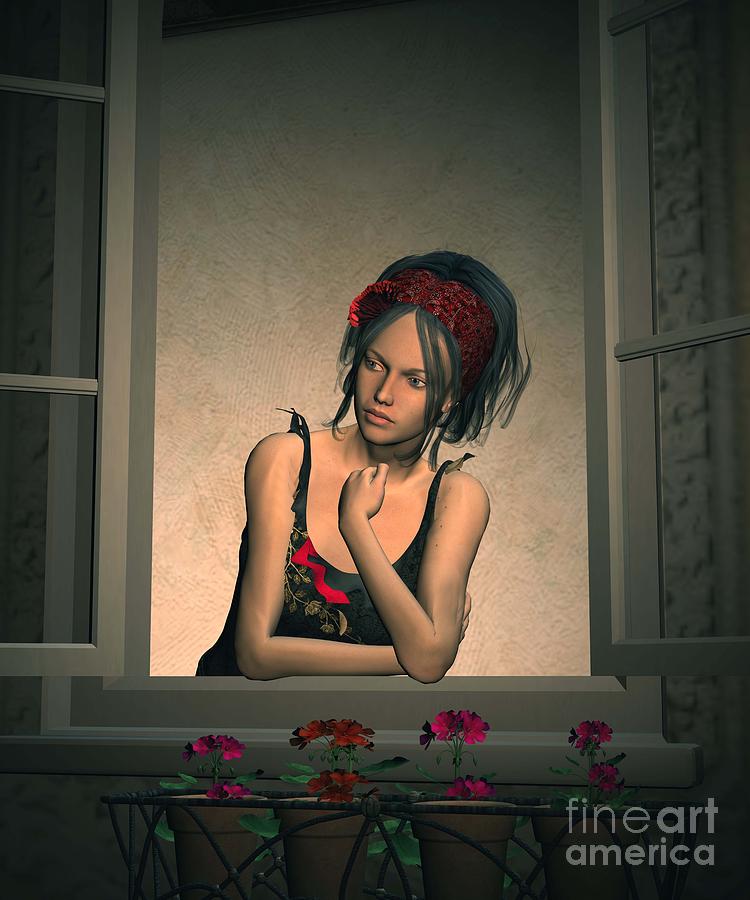Woman looking out of a window Digital Art by John Junek