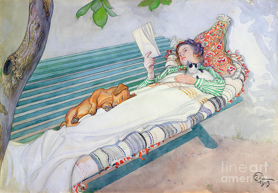 Woman Painting - Woman Lying on a Bench by Carl Larsson