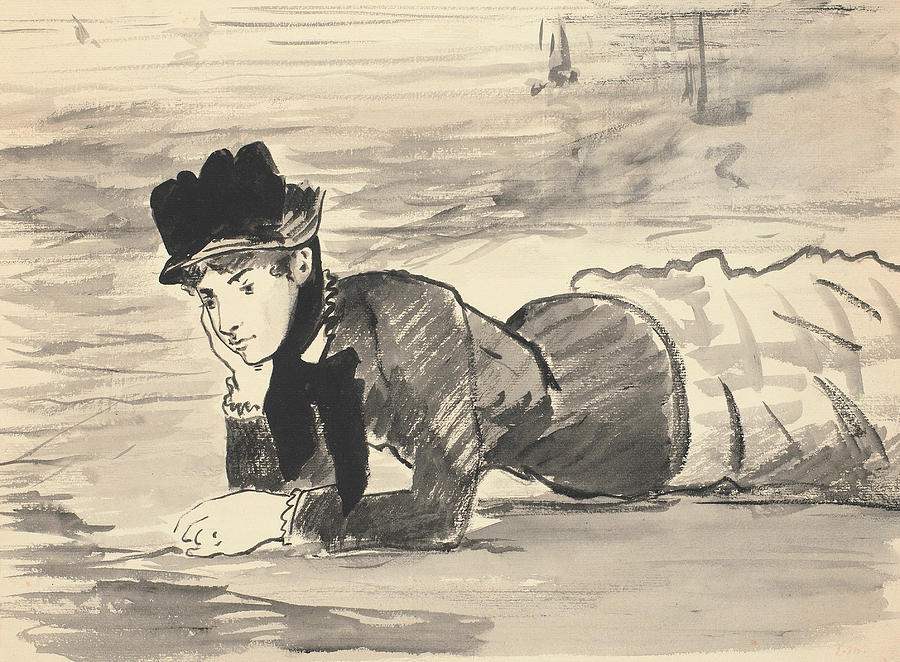 Woman Lying on the Beach Drawing by Edouard Manet