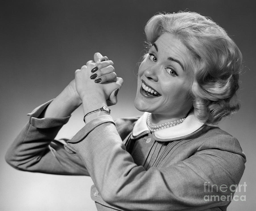 Woman Makes Winning Gesture, C.1950-60s Photograph by H. Armstrong ...