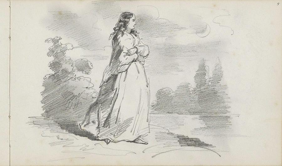 Woman On A Waterfront By Moonlight, Charles Rochussen Circle Of, C. 1840 - C. 1860 Painting
