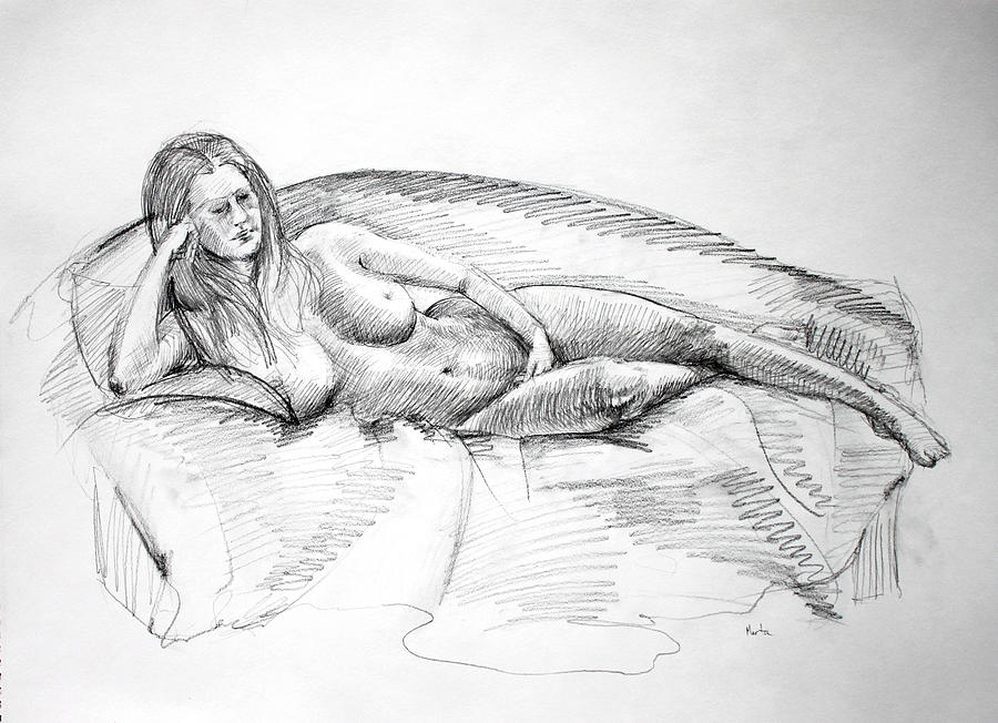 Woman on Couch Drawing by Mark Johnson