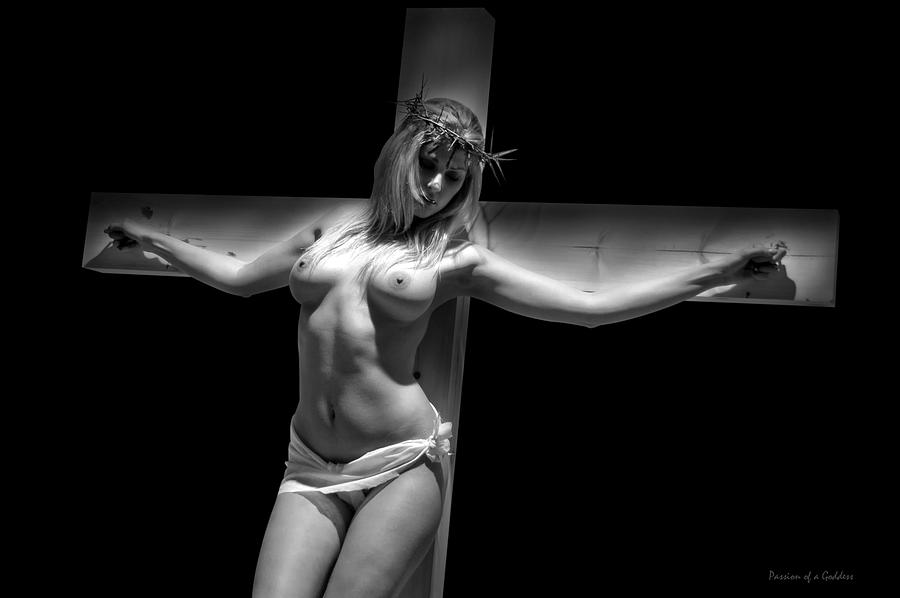 Black And White Photograph - Woman on Cross by Ramon Martinez