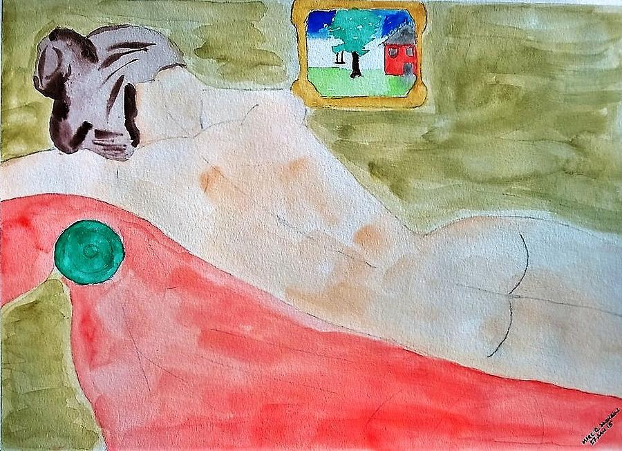 Woman on Red Couch Painting by Mark C Jackson