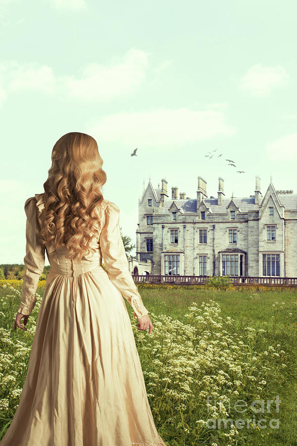 Summer Photograph - Woman Overlooking Mansion by Amanda Elwell