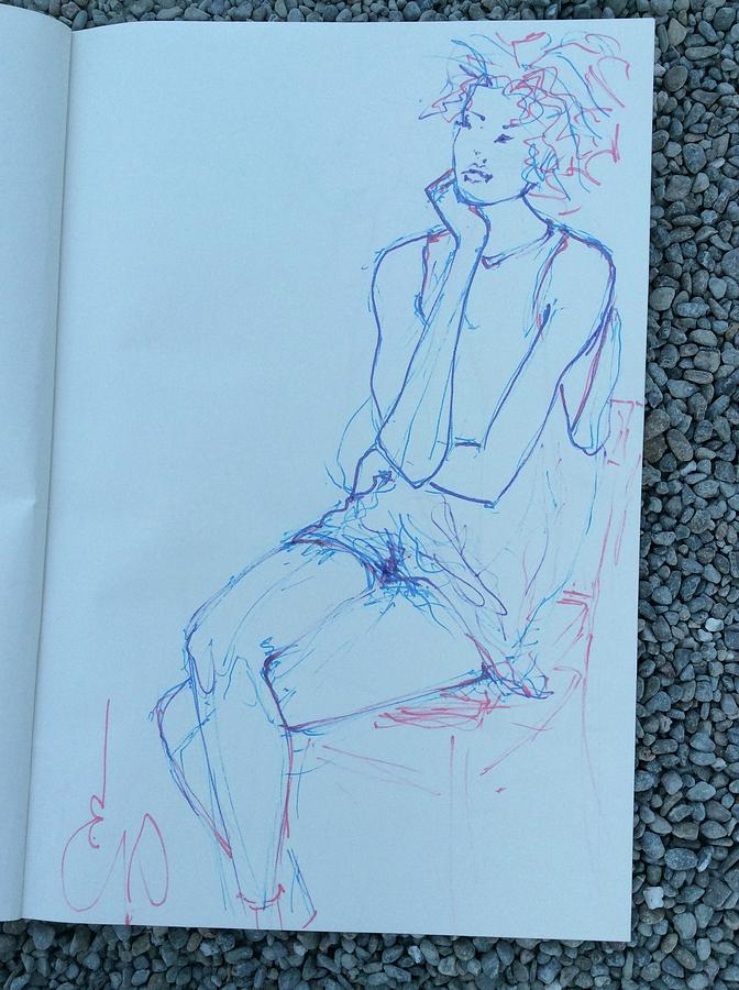 Female Drawing - Woman Pensive by Elizabeth Parashis