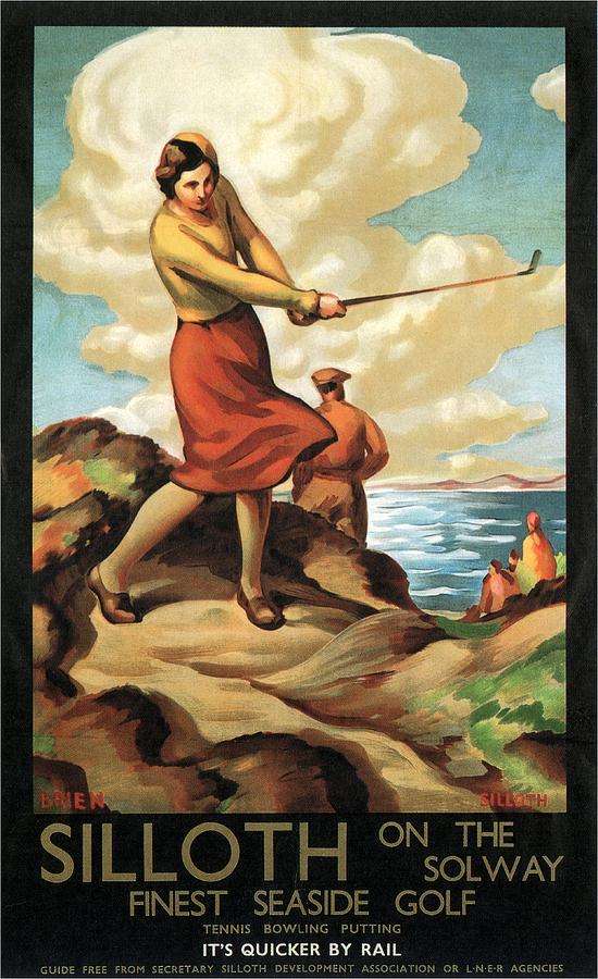 Woman Playing Golf On The Seaside In Silloth, England - Vintage Illustrated Poster Painting