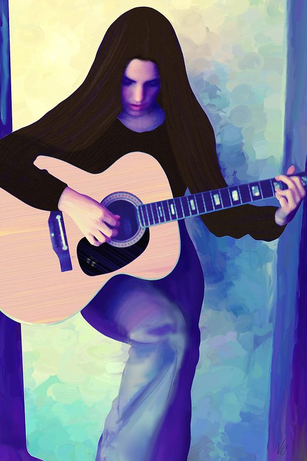 Woman Playing Guitar Painting by Victor Shelley
