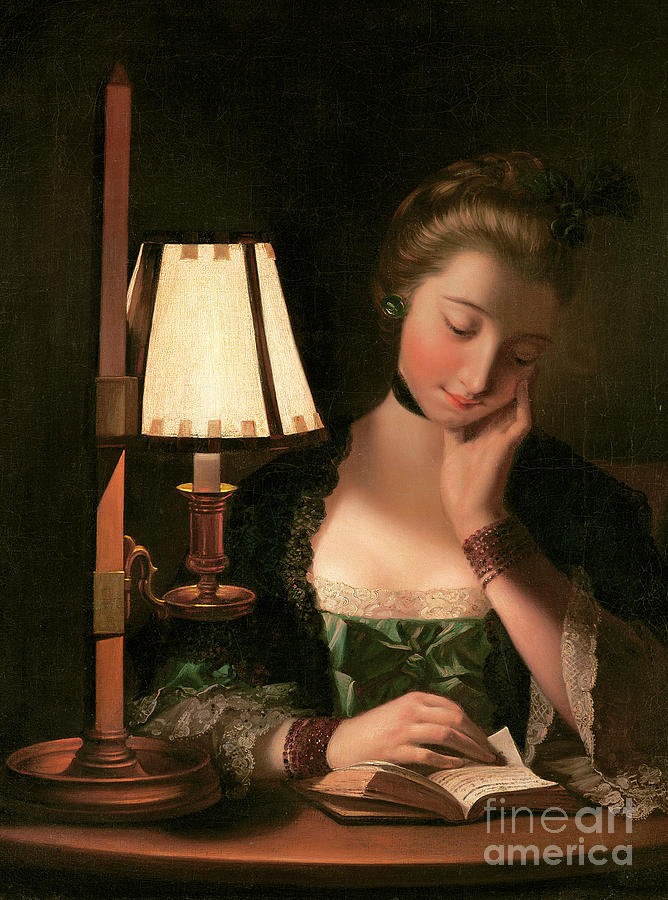 Woman Reading by a Paper bell Shade Painting by Henry Robert Morland