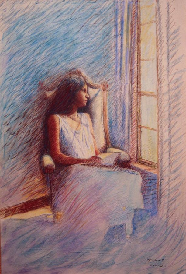 Woman Reading by Window Pastel by Herschel Pollard