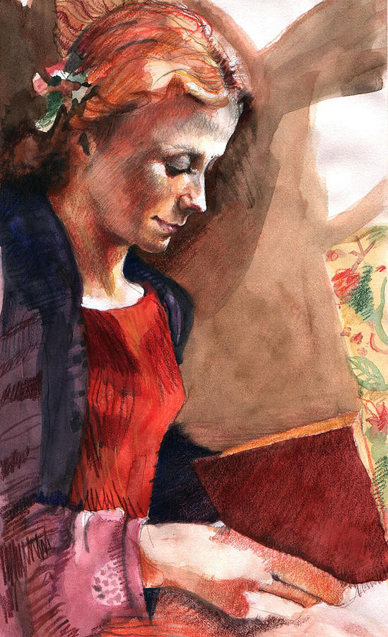 Book Painting - Woman Reading by Ellen Dreibelbis