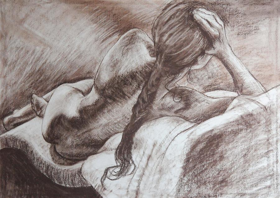 Nude Drawing - Woman reclining by Harry Robertson