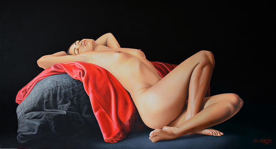 Woman Resting On A Red Cloth Painting