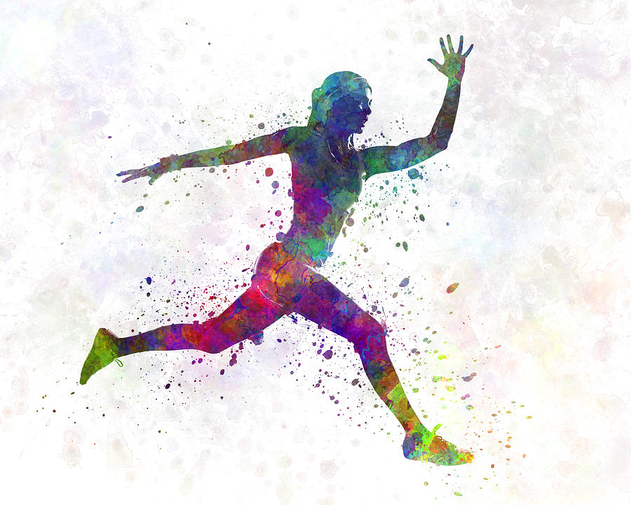 Athleticism Painting - Woman runner running jumping by Pablo Romero