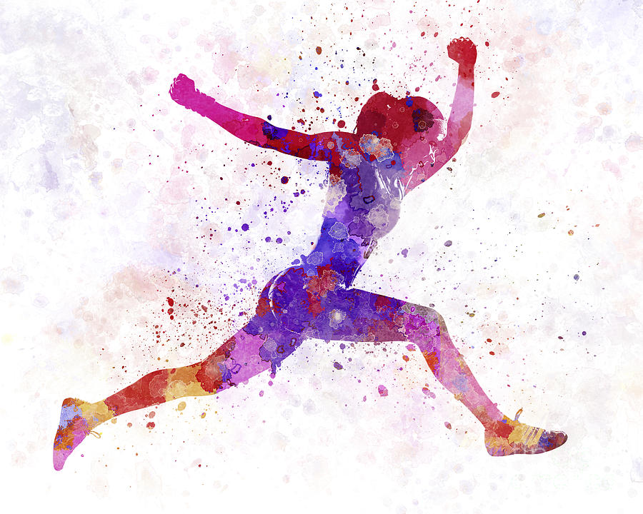 Woman runner running jumping shouting Painting by Pablo Romero - Pixels