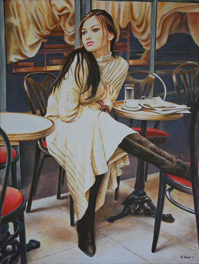 Woman sat at Cafe table Painting by Andy Lloyd