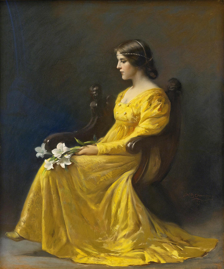 Woman Seated Holding Lilies Painting by James Wells Champney