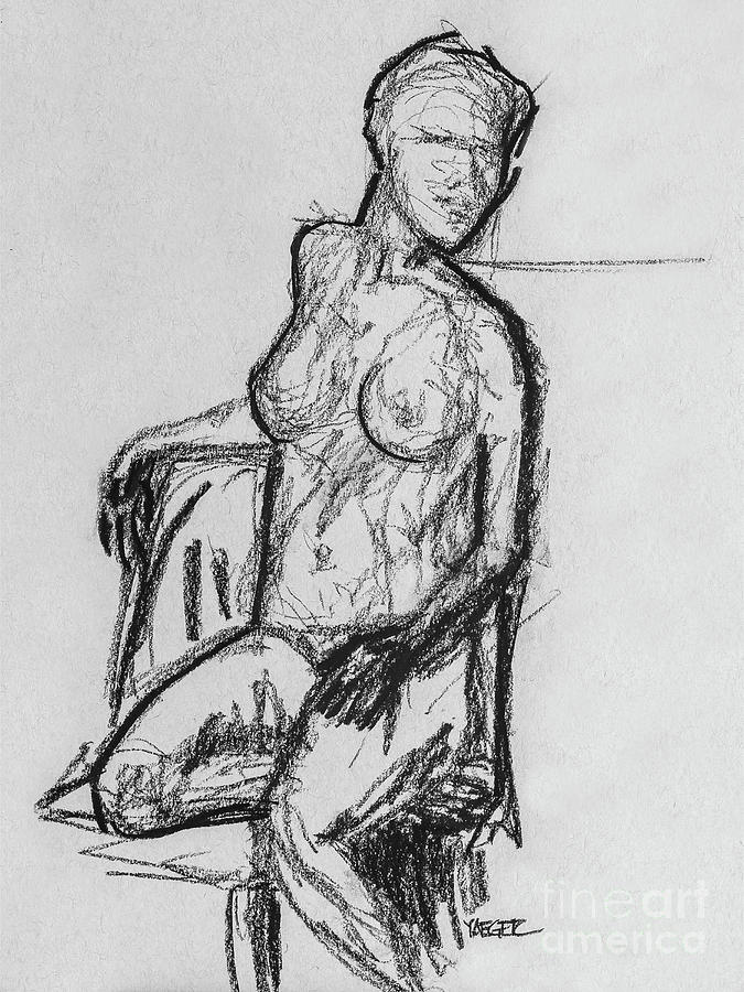 Woman Seated With Outline Drawing