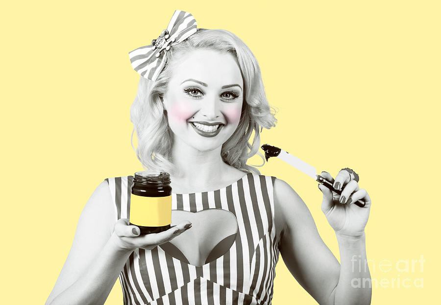 Woman serving retro product. Vintage advertisement Photograph by Jorgo Photography