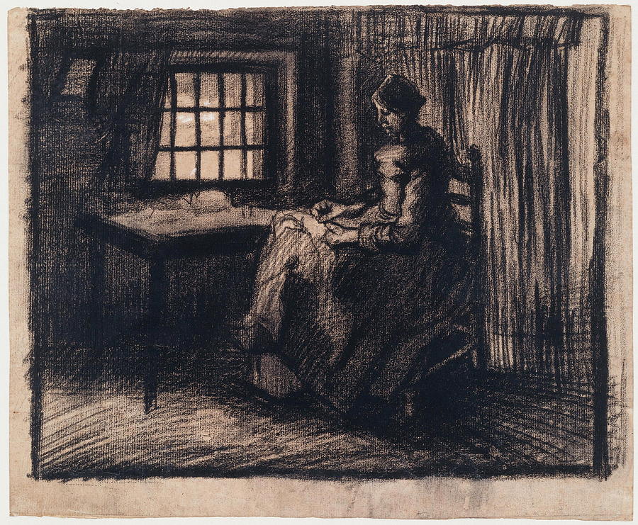 Pattern Painting - Woman Sewing, 1885 02 by Vincent Van Gogh