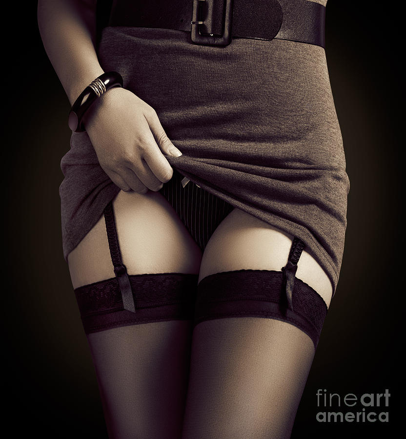 Woman Showing her Sexy Lingerie and Stockings Photograph by Maxim Images Exquisite Prints