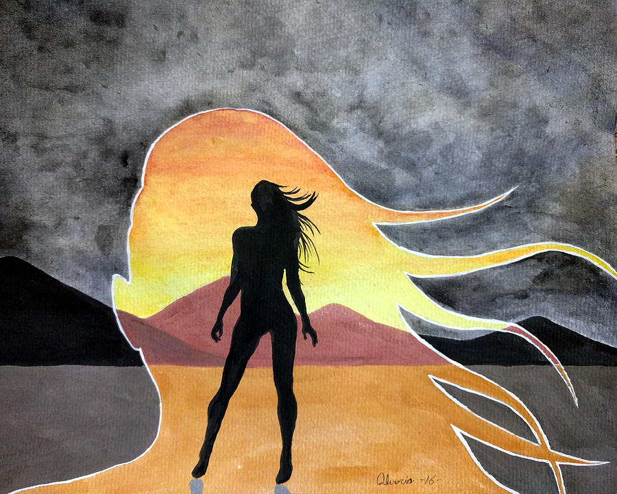 Woman Silhouette Painting - Woman Silhouette Against Red Backlight