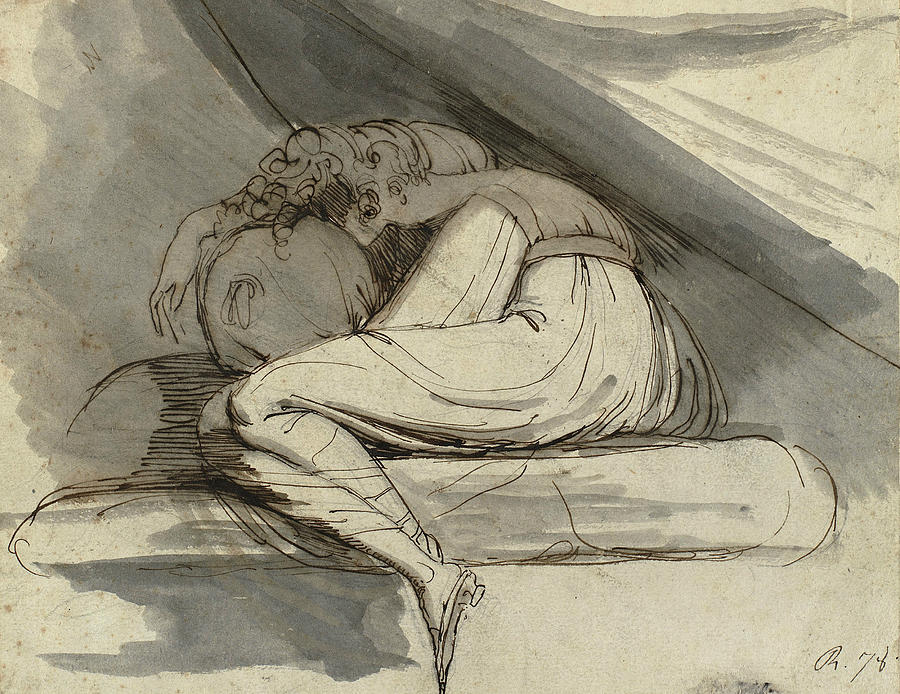 Woman Sitting Curled Up Drawing by Henry Fuseli